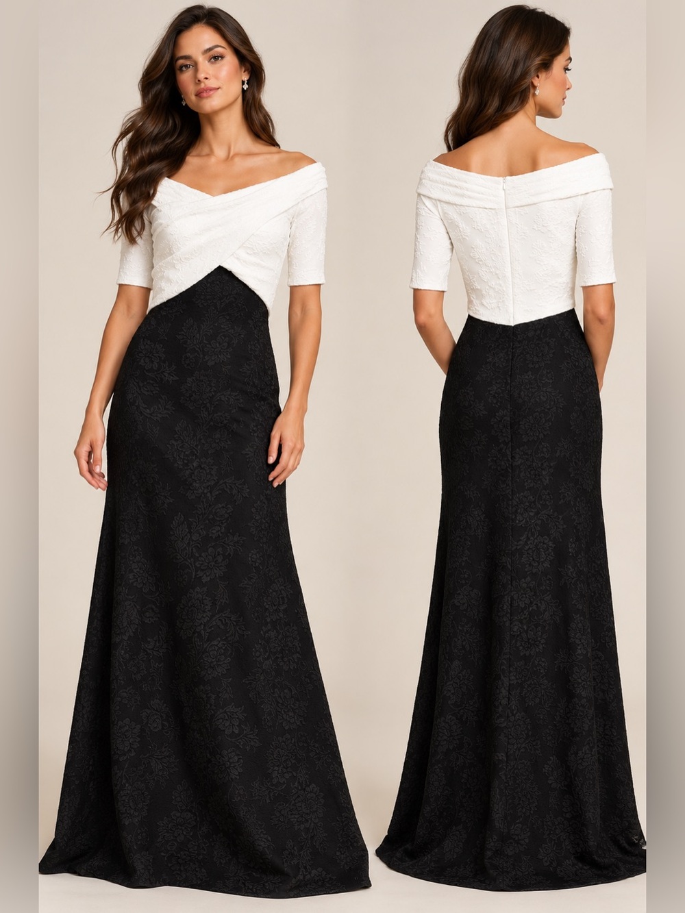 Tadashi Shoji — Hudson Off-The-Shoulder Crepe Gown